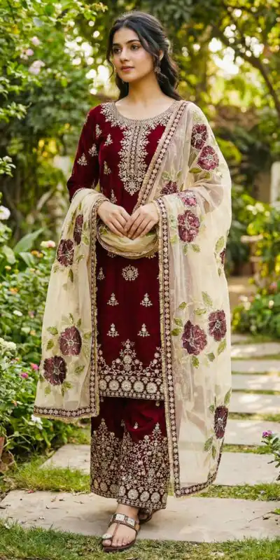 SRK 5318 Maroon in Organza Silk Lace Work & Embroidery Work Salwar Suit . Get it for ₹2399. Delivery 4-6 Working Days. Shop now. | Jump Suits, Straight Suits, Tops & Bottoms, Track Suits, Trendy Wear, Casual Suits, Creative suits, Designer Suits, Palazzo Suits, Party Wear Suits, Patiala Suits, Salwar suit