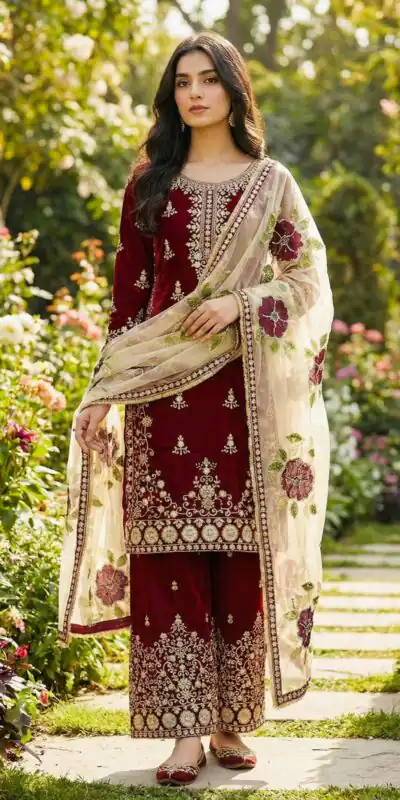 SRK 5318 Maroon in Organza Silk Lace Work & Embroidery Work Salwar Suit . Get it for ₹2399. Delivery 4-6 Working Days. Shop now. | Jump Suits, Straight Suits, Tops & Bottoms, Track Suits, Trendy Wear, Casual Suits, Creative suits, Designer Suits, Palazzo Suits, Party Wear Suits, Patiala Suits, Salwar suit