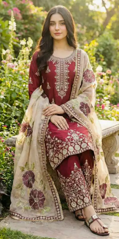 SRK 5318 Maroon in Organza Silk Lace Work & Embroidery Work Salwar Suit . Get it for ₹2399. Delivery 4-6 Working Days. Shop now. | Jump Suits, Straight Suits, Tops & Bottoms, Track Suits, Trendy Wear, Casual Suits, Creative suits, Designer Suits, Palazzo Suits, Party Wear Suits, Patiala Suits, Salwar suit