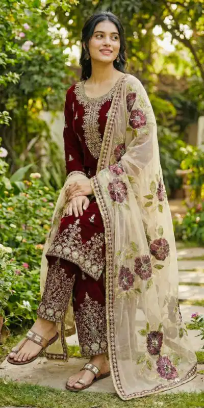 SRK 5318 Maroon in Organza Silk Lace Work & Embroidery Work Salwar Suit . Get it for ₹2399. Delivery 4-6 Working Days. Shop now. | Jump Suits, Straight Suits, Tops & Bottoms, Track Suits, Trendy Wear, Casual Suits, Creative suits, Designer Suits, Palazzo Suits, Party Wear Suits, Patiala Suits, Salwar suit