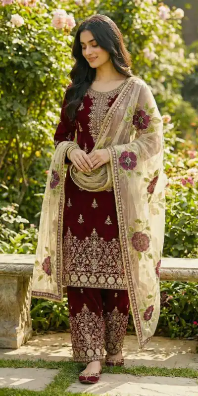 SRK 5318 Maroon in Organza Silk Lace Work & Embroidery Work Salwar Suit . Get it for ₹2399. Delivery 4-6 Working Days. Shop now. | Jump Suits, Straight Suits, Tops & Bottoms, Track Suits, Trendy Wear, Casual Suits, Creative suits, Designer Suits, Palazzo Suits, Party Wear Suits, Patiala Suits, Salwar suit