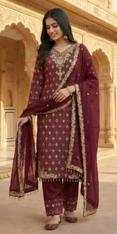 ZSR 3158 Maroon in Organza Silk Lace Work & Embroidery Work Salwar Suit . Get it for ₹2399. Delivery 4-6 Working Days. Shop now. | Jump Suits, Straight Suits, Tops & Bottoms, Track Suits, Trendy Wear, Casual Suits, Creative suits, Designer Suits, Palazzo Suits, Party Wear Suits, Patiala Suits, Salwar suit