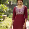 INLI Charmi vol 3 Maroon Rayon Thread Work Kurti . Wedding, Party, Festive, Events Affordable Price ₹1349. Delivery 4-6 Working Days. Shop now. | Bollywood Kurti, Creative Kurtis, Designer Kurti, Kurti, Party Wear Kurti, Selfie Kurti