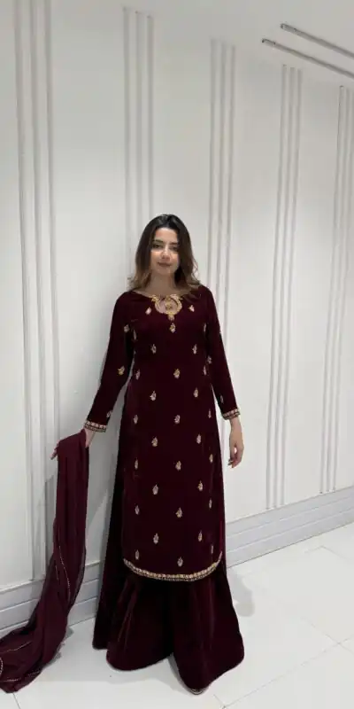 LG 2033 Maroon Color Velvet Embroidery Work Salwar Suit . Wedding, Party, Festive, Events, Available at ₹1949 only. Delivery 4-6 Working Days. Shop now. | Designer Suits, Jump Suits, Tops & Bottoms, Track Suits, Trendy Wear, Casual Suits, Creative suits, Palazzo Suits, Party Wear Suits, Patiala Suits, Salwar suit, Straight Suits