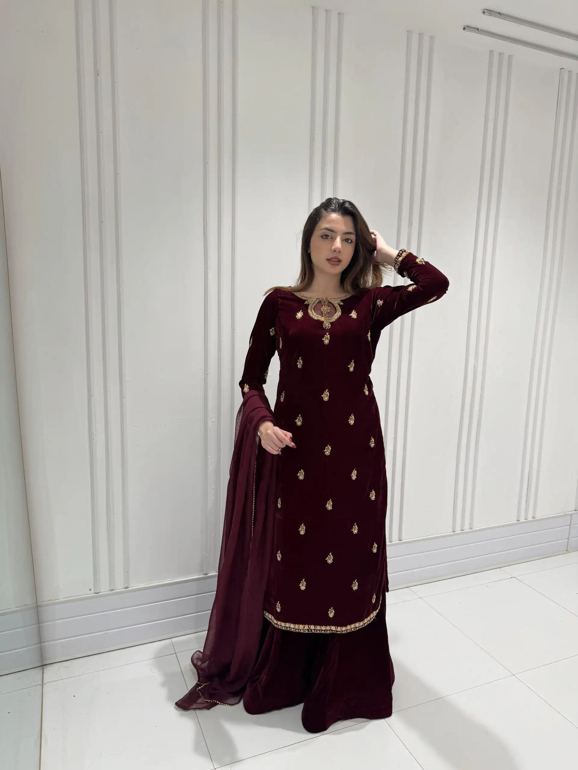 LG 2033 Maroon Color Velvet Embroidery Work Salwar Suit . Wedding, Party, Festive, Events, Available at ₹1949 only. Delivery 4-6 Working Days. Shop now. | Designer Suits, Jump Suits, Tops & Bottoms, Track Suits, Trendy Wear, Casual Suits, Creative suits, Palazzo Suits, Party Wear Suits, Patiala Suits, Salwar suit, Straight Suits