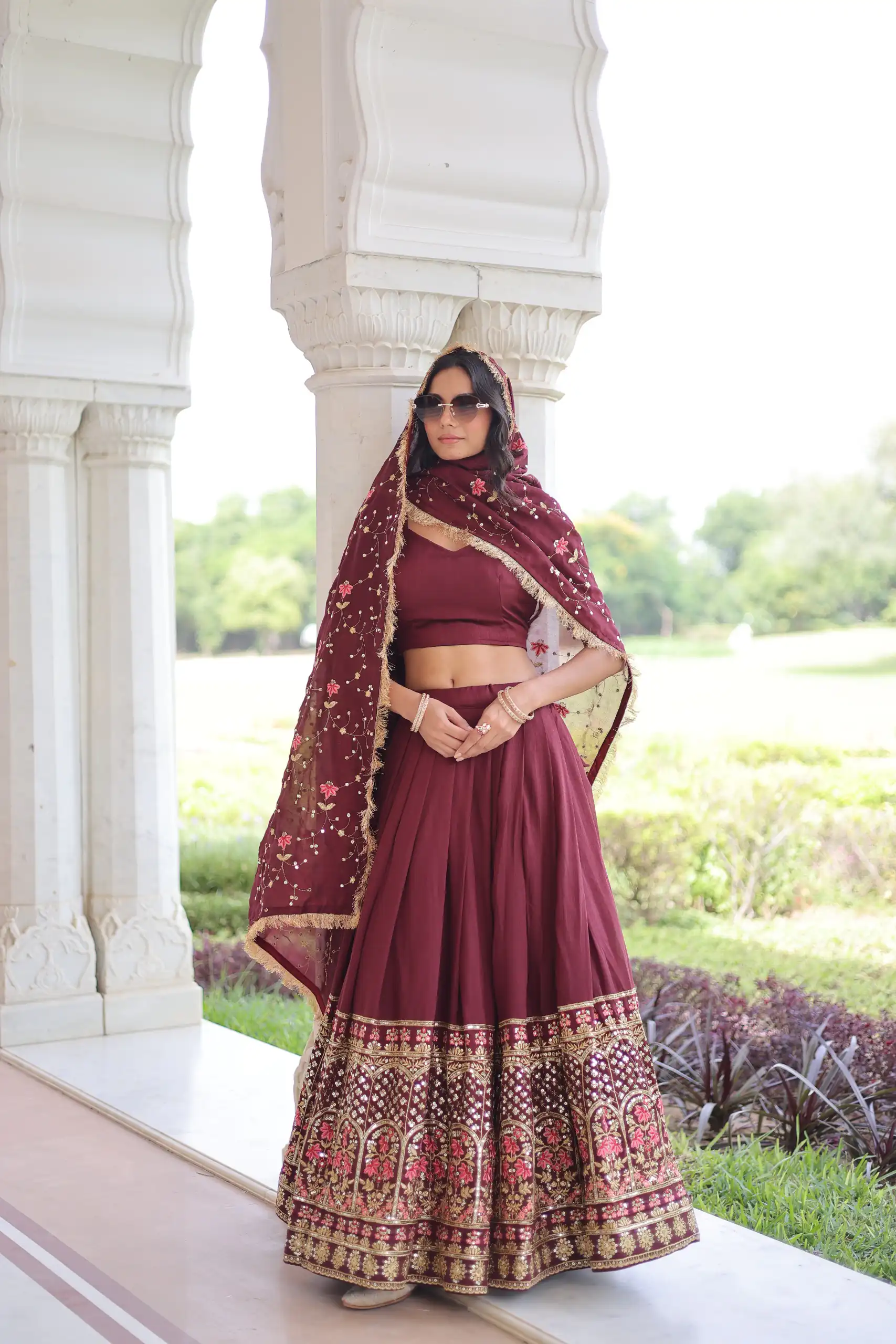 KA 5051 Maroon in Vichitra Silk Embroidery Work & Sequins Work Lehenga Choli . Now at just ₹2499. Delivery 4-6 Working Days. Shop now. | Bollywood Lehenga, Creative Lehenga, Designer Lehenga, Embroidered Lehenga, Lehenga, Party Wear Lehenga