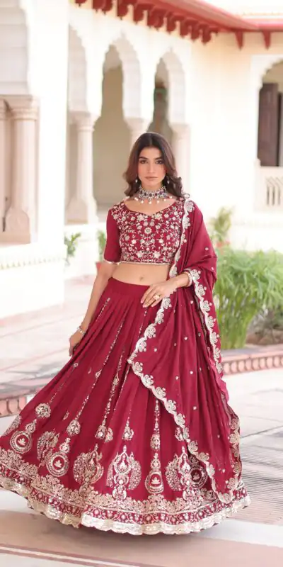KA 5052 Maroon Vichitra Silk Lehenga Choli Perfect for Wedding, Party, Baby Shower, Cultural Events, Pooja – . Exclusive Offer ₹2599. Delivery 4-6 Wo | Bollywood Lehenga, Creative Lehenga, Designer Lehenga, Embroidered Lehenga, Lehenga, Party Wear Lehenga