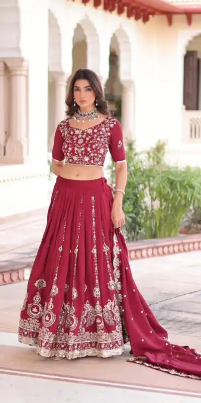 KA 5052 Maroon Vichitra Silk Lehenga Choli Perfect for Wedding, Party, Baby Shower, Cultural Events, Pooja – . Exclusive Offer ₹2599. Delivery 4-6 Wo | Bollywood Lehenga, Creative Lehenga, Designer Lehenga, Embroidered Lehenga, Lehenga, Party Wear Lehenga