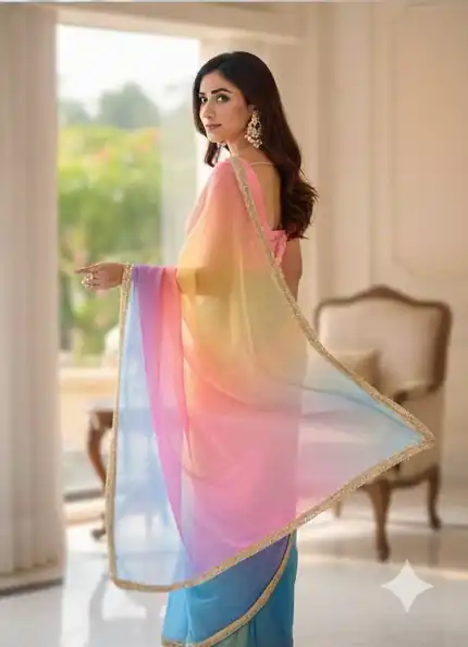 BT 416 Multi Organza Saree with Embroidery Work & Digital Print. Special Price ₹1599. Delivery 4-6 Working Days. Shop now. | Bollywood Sarees, Creative Sarees, Designer Sarees, Embroidered Sarees, Ethnic Saree, Modern Digital sarees, Party Wear Sarees, Sarees