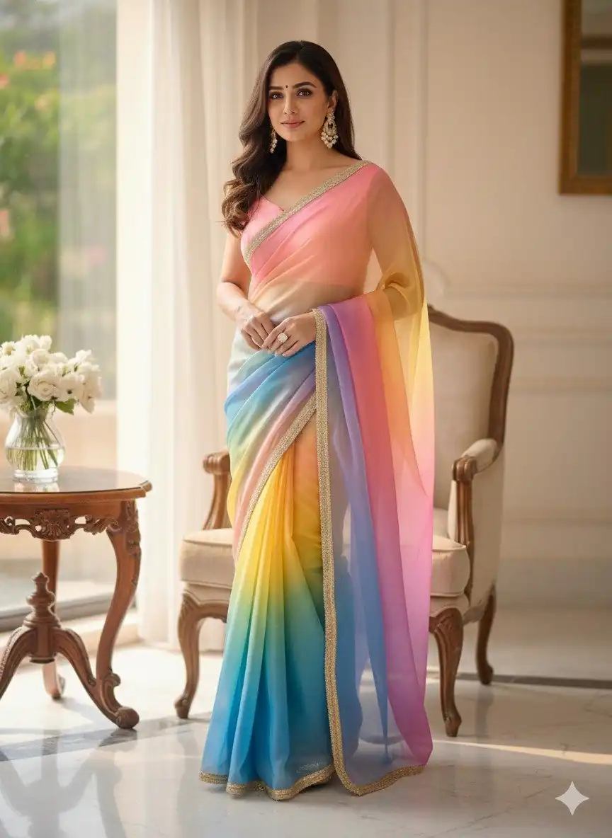 BT 416 Multi Organza Saree with Embroidery Work & Digital Print. Special Price ₹1599. Delivery 4-6 Working Days. Shop now. | Bollywood Sarees, Creative Sarees, Designer Sarees, Embroidered Sarees, Ethnic Saree, Modern Digital sarees, Party Wear Sarees, Sarees
