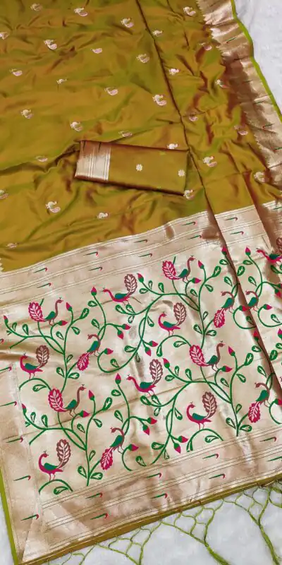 MB 389 Mustered Soft Paithani Silk Saree with Lace Work & Zari Work. Affordable Price ₹2049. Delivery 4-6 Working Days. Shop now. | Bollywood Sarees, Creative Sarees, Designer Sarees, Embroidered Sarees, Ethnic Saree, Modern Digital sarees, Party Wear Sarees, Sarees