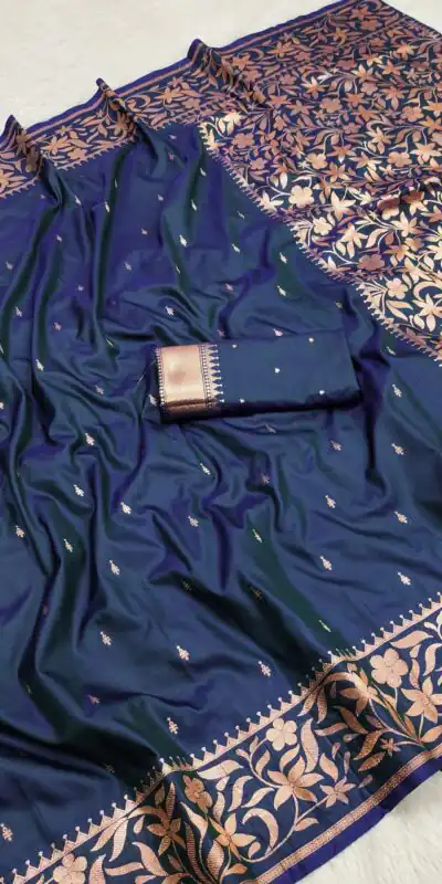 MB 197 Navy Blue Color Banarasi Silk Saree with Zari Work & Lace Work. Exclusive Offer ₹1899. Delivery 4-6 Working Days. Shop now. | Bollywood Sarees, Creative Sarees, Designer Sarees, Embroidered Sarees, Ethnic Saree, Modern Digital sarees, Party Wear Sarees, Sarees