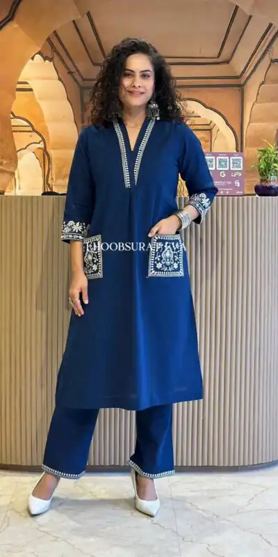 MF 899 Navy Blue in Color Cambric Cotton Embroidery Work & Lace Work Kurti . Best Price ₹1449. Delivery 4-6 Working Days. Shop now. | Bollywood Kurti, Creative Kurtis, Designer Kurti, Kurti, Party Wear Kurti, Selfie Kurti