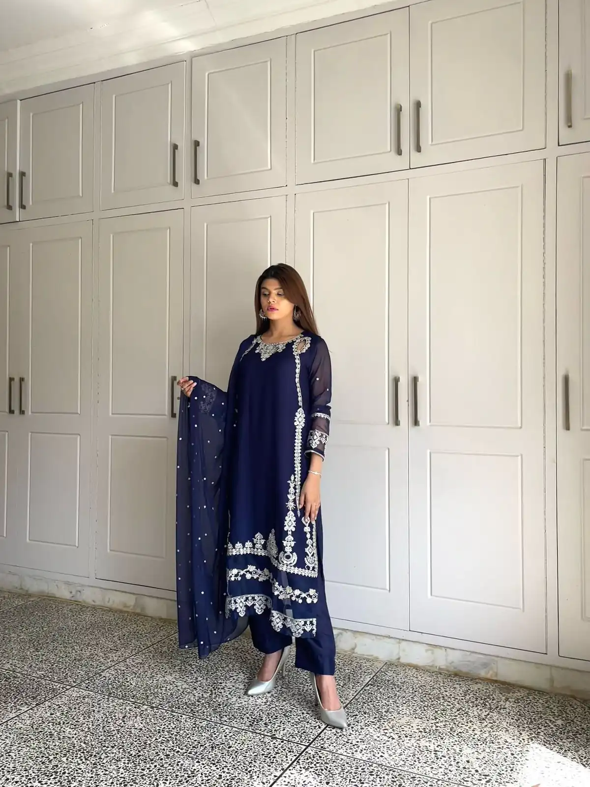 ZF 429 Navy Blue Faux Georgette Salwar Suit Perfect for Wedding, Party, Holi, Engagement, Eid – . Available at ₹1999 only. Delivery 4-6 Working Da | Jump Suits, Straight Suits, Tops & Bottoms, Track Suits, Trendy Wear, Casual Suits, Creative suits, Designer Suits, Palazzo Suits, Party Wear Suits, Patiala Suits, Salwar suit