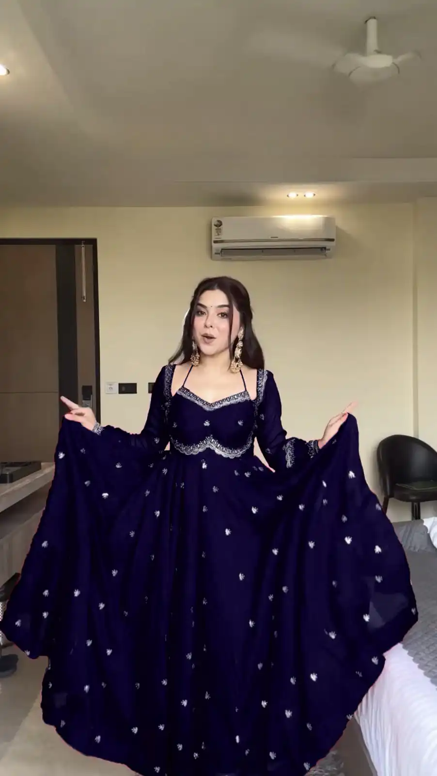 RTC 5924 Navy Blue Georgette Thread With Sequence Gown Perfect for Wedding, Party, Reception, Holi, . Available at ₹1999 only. Delivery 4-6 Working Days. | Bollywood Gowns, Creative Gowns, Designer Gowns, Embroidered Gowns, Gowns, Party Wear Gowns