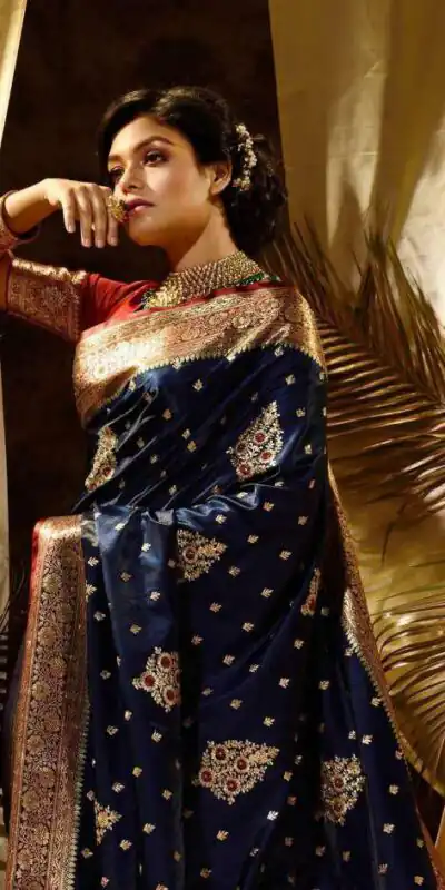 KPR 227 Navy Blue in Color Soft Lichi Silk. Lace Border & Lace Work Saree Grab it for ₹1399. Delivery 4-6 Working Days. Shop now. | Bollywood Sarees, Creative Sarees, Designer Sarees, Embroidered Sarees, Ethnic Saree, Modern Digital sarees, Party Wear Sarees, Sarees