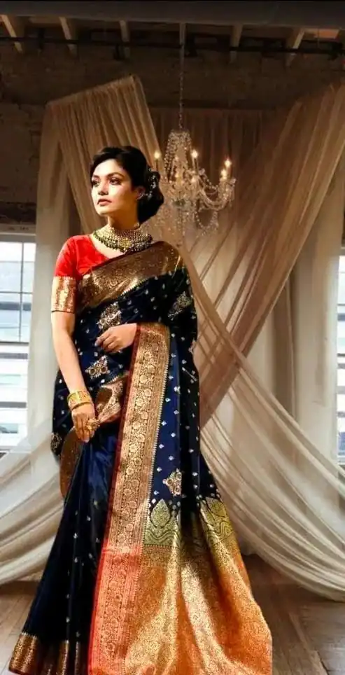 KPR 227 Navy Blue in Color Soft Lichi Silk. Lace Border & Lace Work Saree Grab it for ₹1399. Delivery 4-6 Working Days. Shop now. | Bollywood Sarees, Creative Sarees, Designer Sarees, Embroidered Sarees, Ethnic Saree, Modern Digital sarees, Party Wear Sarees, Sarees