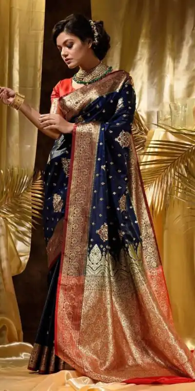 KPR 227 Navy Blue in Color Soft Lichi Silk. Lace Border & Lace Work Saree Grab it for ₹1399. Delivery 4-6 Working Days. Shop now. | Bollywood Sarees, Creative Sarees, Designer Sarees, Embroidered Sarees, Ethnic Saree, Modern Digital sarees, Party Wear Sarees, Sarees