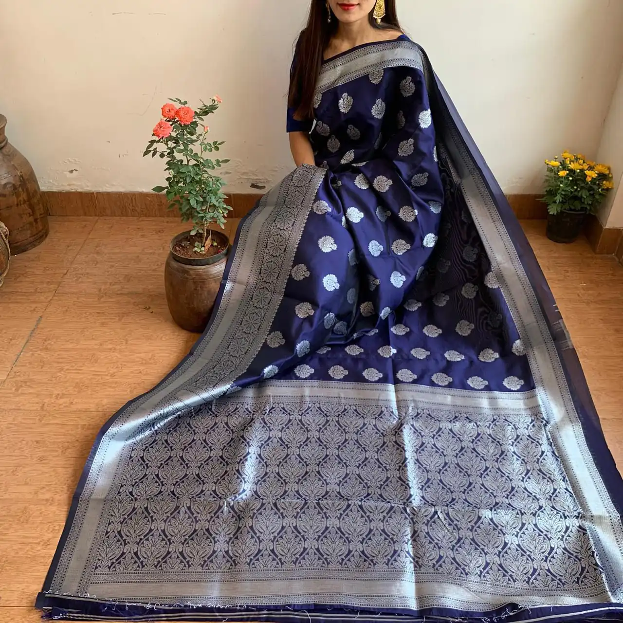 KPR 095 Navy Blue Soft Lichi Silk Saree with Lace Border & Lace Work. Affordable Price ₹1399. Delivery 4-6 Working Days. Shop now. | Bollywood Sarees, Creative Sarees, Designer Sarees, Embroidered Sarees, Ethnic Saree, Modern Digital sarees, Party Wear Sarees, Sarees