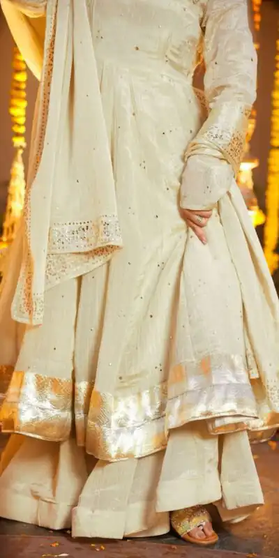 KD 1555 Off White Chinon Silk Gown Perfect for Wedding, Party, Engagement, Lohri, Diwali – . Grab it for ₹2149. Delivery 4-6 Working Days. Shop n | Bollywood Gowns, Creative Gowns, Designer Gowns, Embroidered Gowns, Gowns, Party Wear Gowns