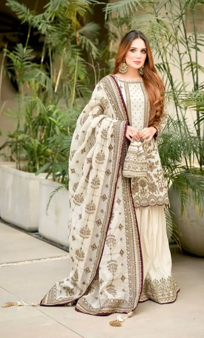 AD 213 Off White Khajuri Crush Georgette Salwar Suit with Lace Work & Embroidery Work. Festive Deal ₹2649. Delivery 4-6 Working Days. Shop now. | Jump Suits, Straight Suits, Tops & Bottoms, Track Suits, Trendy Wear, Casual Suits, Creative suits, Designer Suits, Palazzo Suits, Party Wear Suits, Patiala Suits, Salwar suit