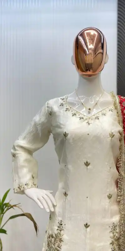 LG 1985 Off White Fandy Salwar Suit with Mirror Work & Embroidery Work. Introductory Price ₹2599. Delivery 4-6 Working Days. Shop now. | Jump Suits, Straight Suits, Tops & Bottoms, Track Suits, Trendy Wear, Casual Suits, Creative suits, Designer Suits, Palazzo Suits, Party Wear Suits, Patiala Suits, Salwar suit