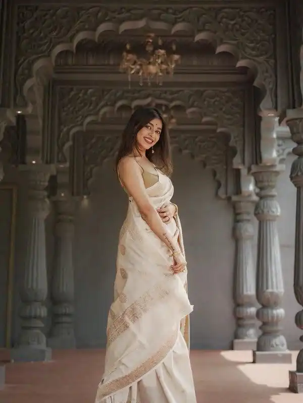 KP 6040 Off White Soft Lilan Slab Saree with Weaving Work Designer Work. Festive Deal ₹1399. Delivery 4-6 Working Days. Shop now. | Bollywood Sarees, Creative Sarees, Designer Sarees, Embroidered Sarees, Ethnic Saree, Modern Digital sarees, Party Wear Sarees, Sarees