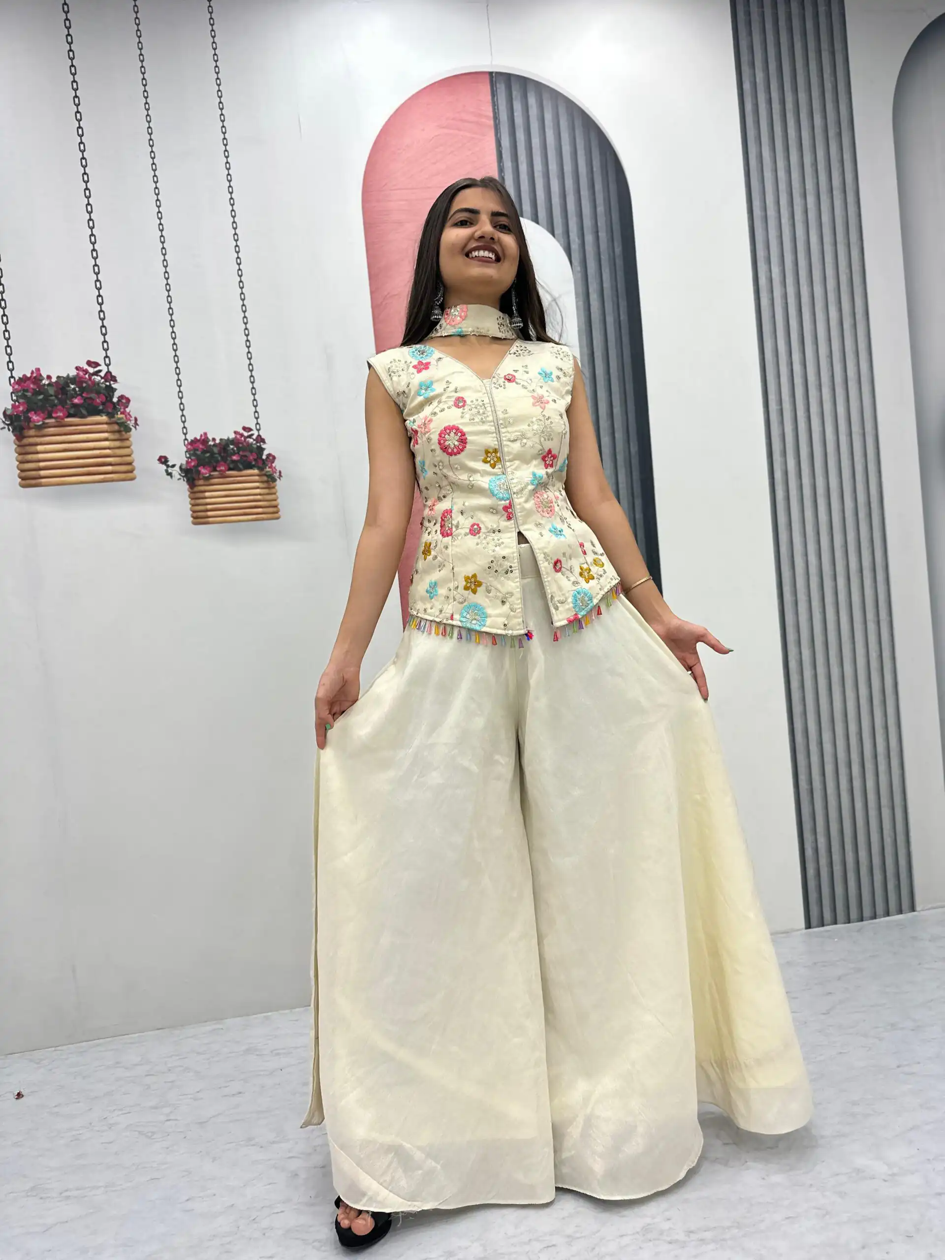 PC 451 Off White Tissue Simmer Salwar Suit with Embroidery Work. Available at ₹2549 only. Delivery 4-6 Working Days. Shop now. | Jump Suits, Tops & Bottoms, Track Suits, Trendy Wear, Casual Suits, Creative suits, Designer Suits, Palazzo Suits, Party Wear Suits, Patiala Suits, Salwar suit, Straight Suits