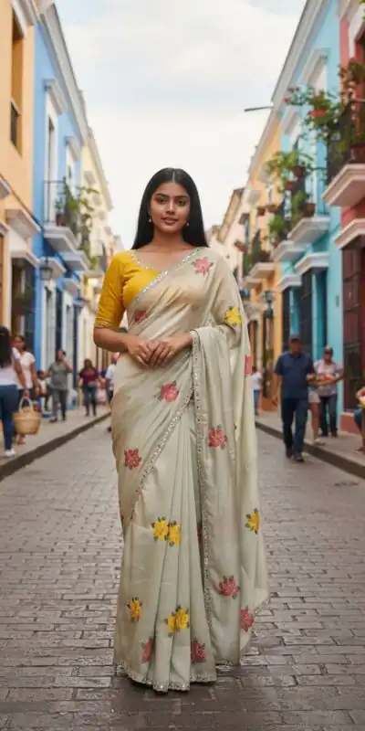 BT 1305 Off White Viscose Rangoli Saree Perfect for Wedding, Party, Family Gatherings, Temple Visit, Diwali – . Get it for ₹1849. Delivery 4-6 Wor | Bollywood Sarees, Creative Sarees, Designer Sarees, Embroidered Sarees, Ethnic Saree, Modern Digital sarees, Party Wear Sarees, Sarees