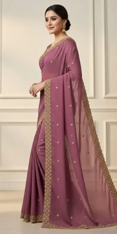 JR 659 Onion in Color Star Georgette Embroidery Work Saree . Available at ₹1799 only. Delivery 4-6 Working Days. Shop now. | Bollywood Sarees, Creative Sarees, Designer Sarees, Embroidered Sarees, Ethnic Saree, Modern Digital sarees, Party Wear Sarees, Sarees