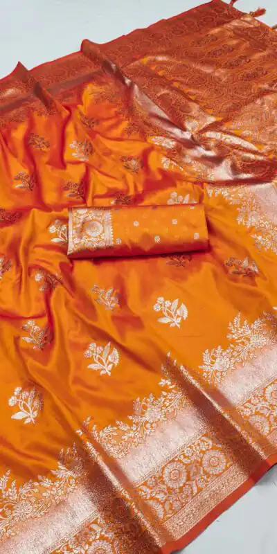 MB 39 Orange Color Banarasi Silk Saree with Lace Work & Zari Work. Grab it for ₹1999. Delivery 4-6 Working Days. Shop now. | Bollywood Sarees, Creative Sarees, Designer Sarees, Embroidered Sarees, Ethnic Saree, Modern Digital sarees, Party Wear Sarees, Sarees
