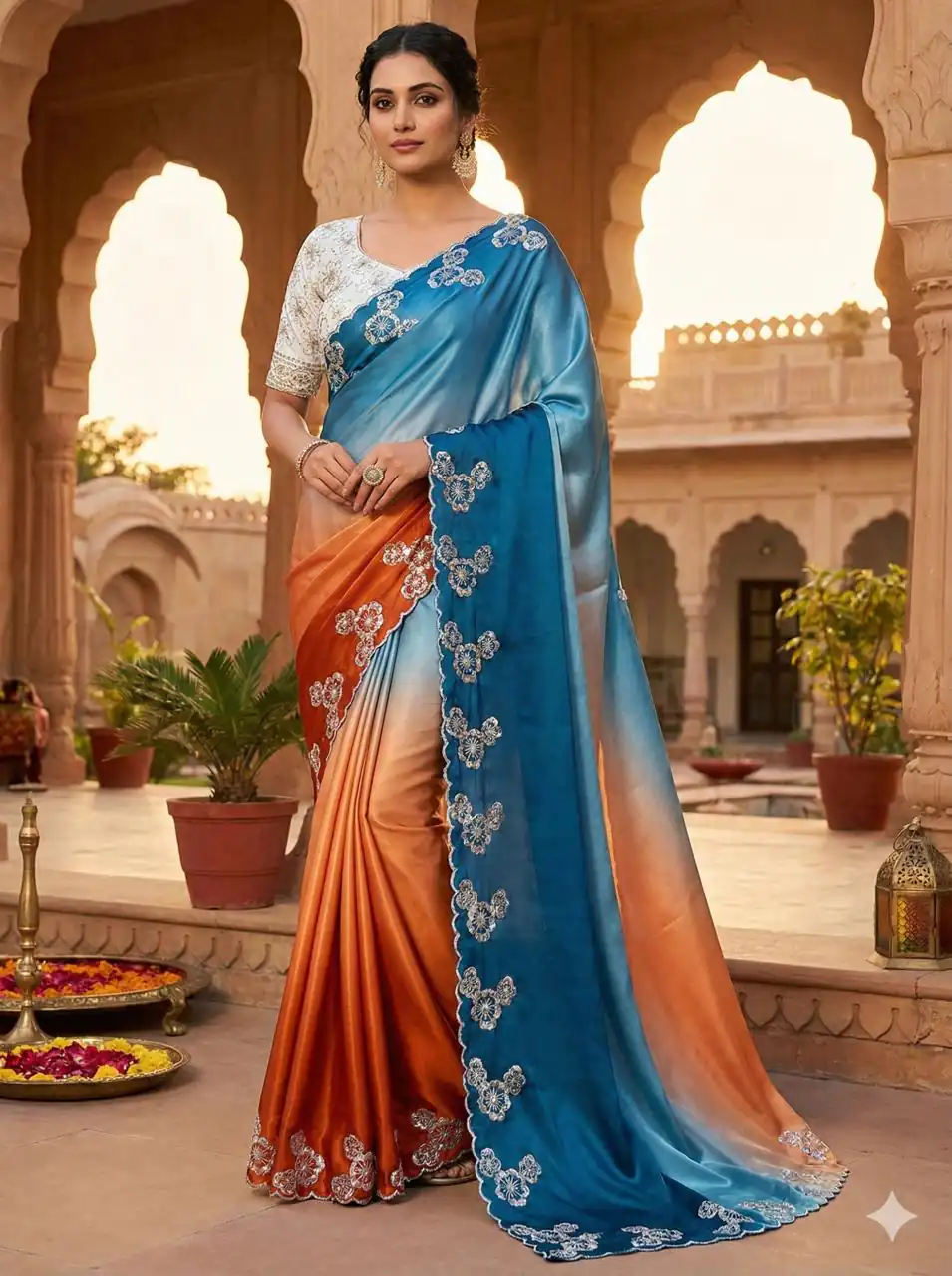 MS 461 Orange Chinnon Saree Perfect for Wedding, Party, Traditional Day, Haldi, Housewarming – . Exclusive Offer ₹1649. Delivery 4-6 Working Days. Shop now | Bollywood Sarees, Creative Sarees, Designer Sarees, Embroidered Sarees, Ethnic Saree, Modern Digital sarees, Party Wear Sarees, Sarees