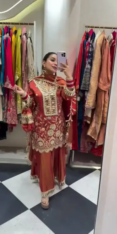 BE 435 Orange in Cos Mos Mirror Work & Embroidery Work Salwar Suit s. Available at ₹2399 only. Delivery 4-6 Working Days. Shop now. | Jump Suits, Straight Suits, Tops & Bottoms, Track Suits, Trendy Wear, Casual Suits, Creative suits, Designer Suits, Palazzo Suits, Party Wear Suits, Patiala Suits, Salwar suit