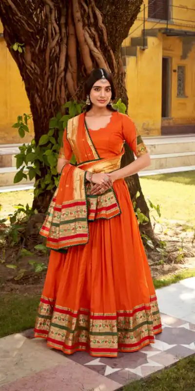LNB 1903 Orange Pure Chanderi (Naylon) Lehenga Choli Perfect for Wedding, Party, Bridal Wear, Temple Visit, Traditional Day – . Get it for ₹2499. Delivery | Bollywood Lehenga, Creative Lehenga, Designer Lehenga, Embroidered Lehenga, Lehenga, Party Wear Lehenga