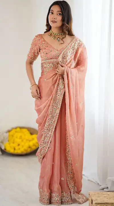 JR 645 Peach Fandy chiffon Saree Perfect for Wedding, Party, Housewarming, Durga Puja, Traditional Day – . Special Price ₹1949. Delivery 4-6 Working Day | Bollywood Sarees, Creative Sarees, Designer Sarees, Embroidered Sarees, Ethnic Saree, Modern Digital sarees, Party Wear Sarees, Sarees