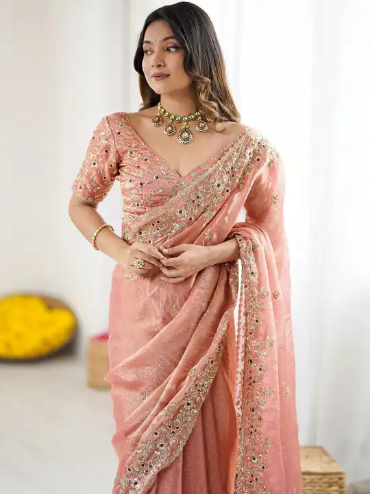 JR 645 Peach Fandy chiffon Saree Perfect for Wedding, Party, Housewarming, Durga Puja, Traditional Day – . Special Price ₹1949. Delivery 4-6 Working Day | Bollywood Sarees, Creative Sarees, Designer Sarees, Embroidered Sarees, Ethnic Saree, Modern Digital sarees, Party Wear Sarees, Sarees