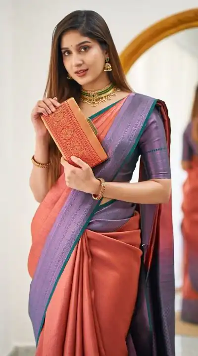 KPR 177 Peach in Soft Lichi Silk Jacquard Work Designer Work Saree . Now at just ₹1449. Delivery 4-6 Working Days. Shop now. | Bollywood Sarees, Creative Sarees, Designer Sarees, Embroidered Sarees, Ethnic Saree, Modern Digital sarees, Party Wear Sarees, Sarees