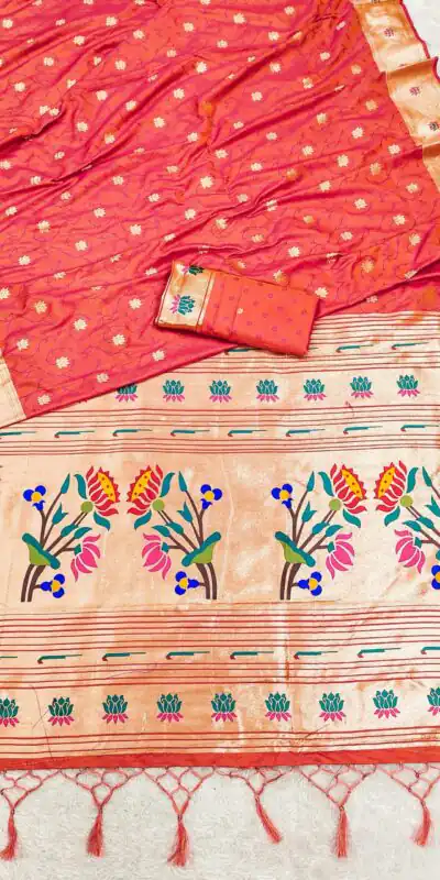 MB 2 Peach Paithani Silk Saree with Lace Work & Zari Work. Introductory Price ₹2049. Delivery 4-6 Working Days. Shop now. | Bollywood Sarees, Creative Sarees, Designer Sarees, Embroidered Sarees, Ethnic Saree, Modern Digital sarees, Party Wear Sarees, Sarees