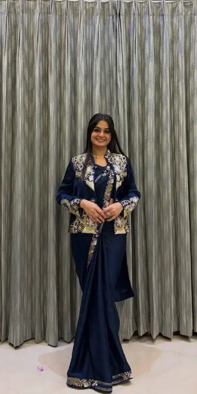 BE 433 Peacock Blue Color French Crape Saree with Embroidery Work. Best Price ₹2099. Delivery 4-6 Working Days. Shop now. | Bollywood Sarees, Creative Sarees, Designer Sarees, Embroidered Sarees, Ethnic Saree, Modern Digital sarees, Party Wear Sarees, Sarees