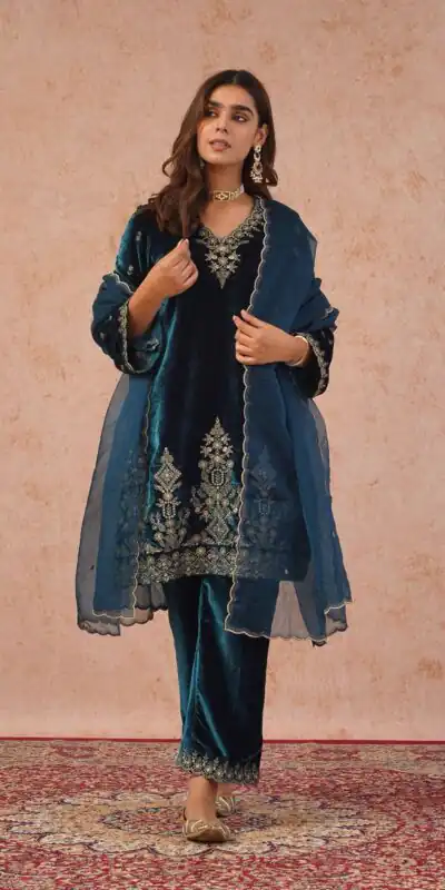 KD 1547 Peacock Blue Viscose Velvet Salwar Suit with Designer Work. Special Price ₹2099. Delivery 4-6 Working Days. Shop now. | Jump Suits, Tops & Bottoms, Track Suits, Trendy Wear, Casual Suits, Creative suits, Designer Suits, Palazzo Suits, Party Wear Suits, Patiala Suits, Salwar suit, Straight Suits
