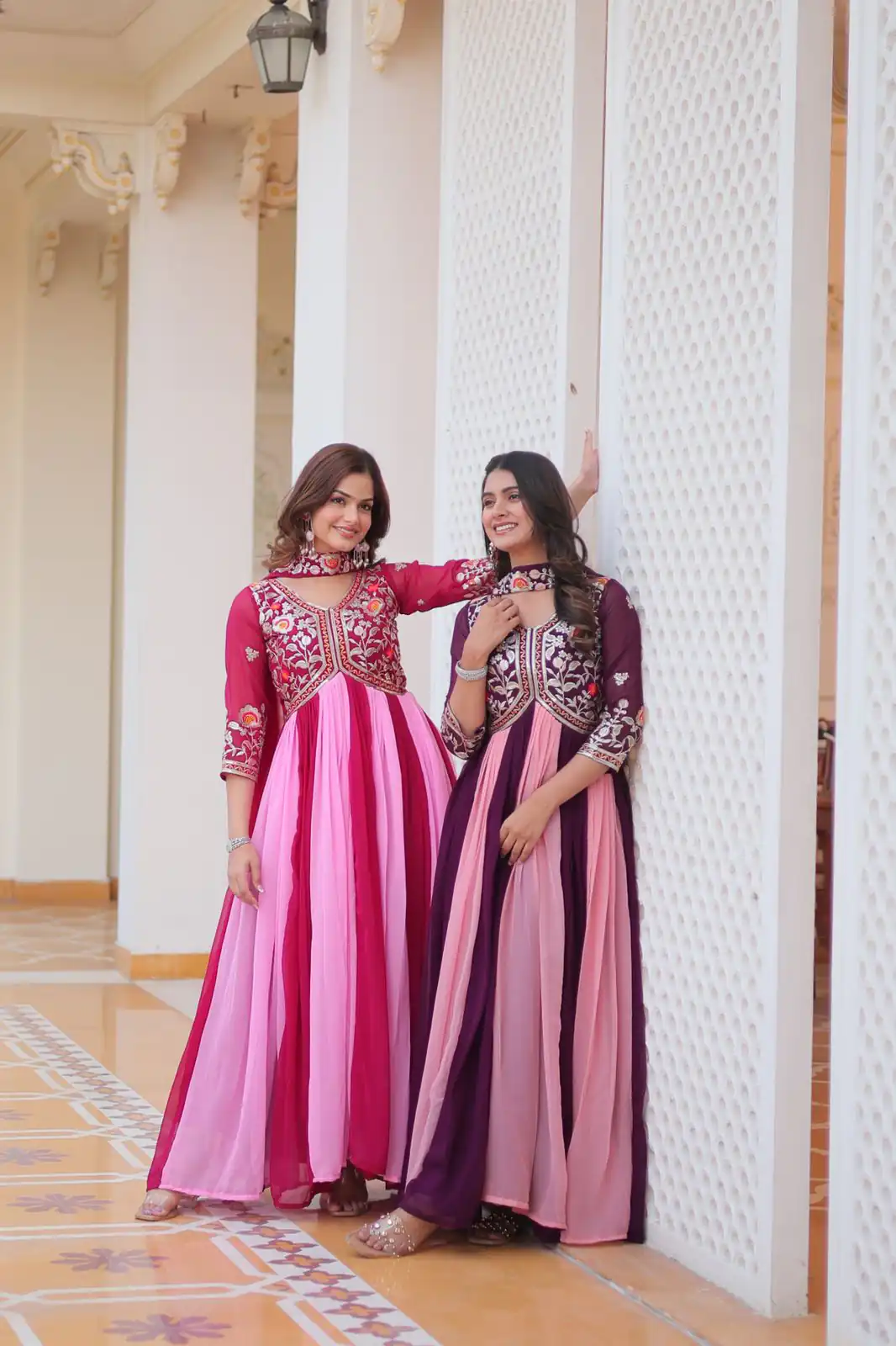 Ram 079 Pink Fox Georgette Gown Perfect for Wedding, Party, Eid, Temple Visit, Pongal – . Best Price ₹2049. Delivery 4-6 Working Days. Shop now. | Bollywood Gowns, Creative Gowns, Designer Gowns, Embroidered Gowns, Gowns, Party Wear Gowns