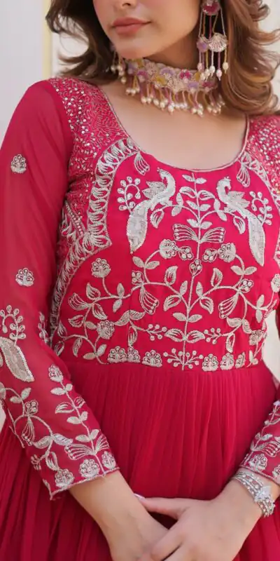 Ram 083 Pink Fox Georgette Sequence Work Gown . Wedding, Party, Festive, Events Grab it for ₹1749. Delivery 4-6 Working Days. Shop now. | Bollywood Gowns, Creative Gowns, Designer Gowns, Embroidered Gowns, Gowns, Party Wear Gowns