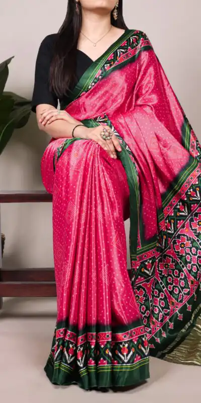 YNF 7801 Pink Gaji Silk Saree with Patola Print. Wedding, Party, Festive, Events, Best Price ₹2999. Delivery 4-6 Working Days. Shop now. | Bollywood Sarees, Creative Sarees, Designer Sarees, Embroidered Sarees, Ethnic Saree, Modern Digital sarees, Party Wear Sarees, Sarees