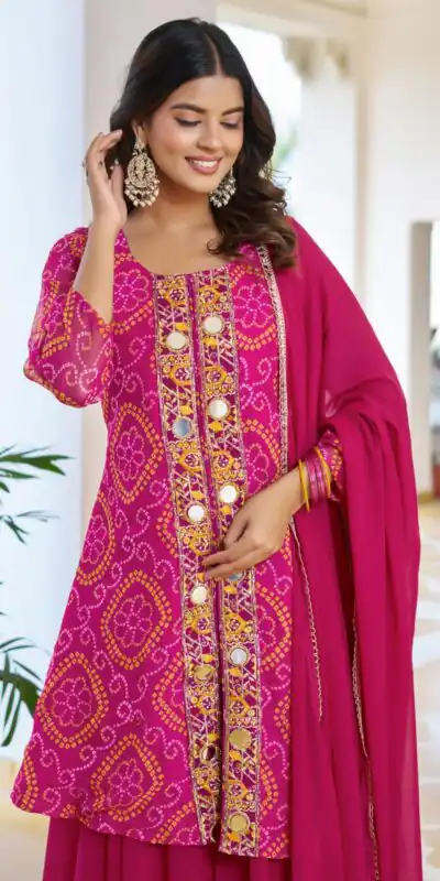 Ram 148 Pink in Georgette Badhani print Embroidery Work & Mirror Work Salwar Suit . Exclusive Offer ₹2149. Delivery 4-6 Working Days. Shop now. | Designer Suits, Jump Suits, Tops & Bottoms, Track Suits, Trendy Wear, Casual Suits, Creative suits, Palazzo Suits, Party Wear Suits, Patiala Suits, Salwar suit, Straight Suits