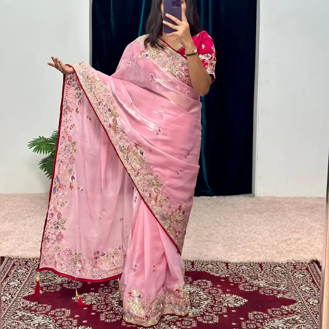 SC 1008 Pink Organza Silk Saree Perfect for Wedding, Party, Eid, Makar Sankranti, Anniversary –. Affordable Price ₹2399. Delivery 4-6 Working Days. | Bollywood Sarees, Creative Sarees, Designer Sarees, Embroidered Sarees, Ethnic Saree, Modern Digital sarees, Party Wear Sarees, Sarees