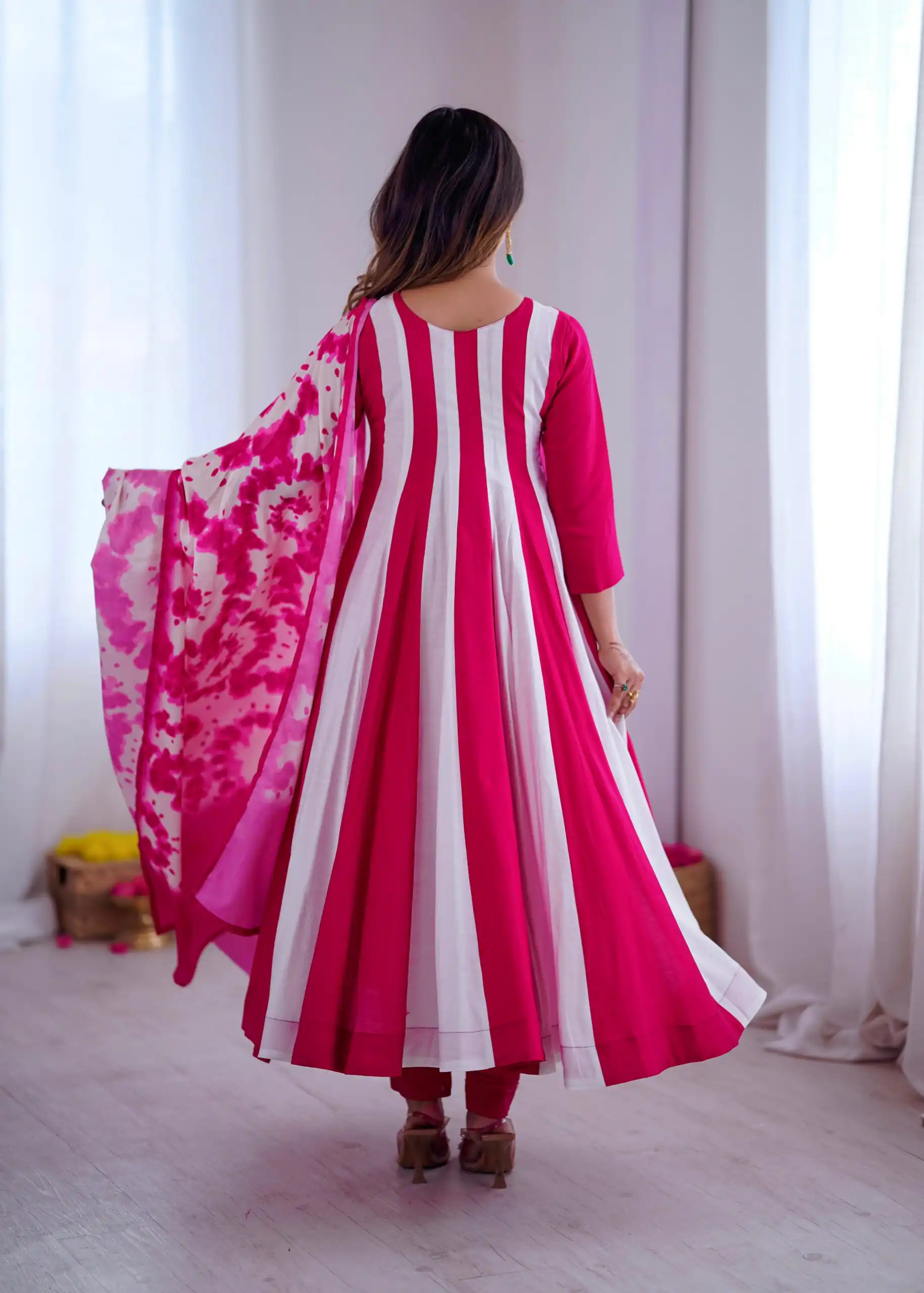 ZF 5014 Pink Roman Silk Gown with Embroidery Work & Digital Print . Exclusive Offer ₹2149. Delivery 4-6 Working Days. Shop now. | Bollywood Gowns, Creative Gowns, Designer Gowns, Embroidered Gowns, Gowns, Party Wear Gowns