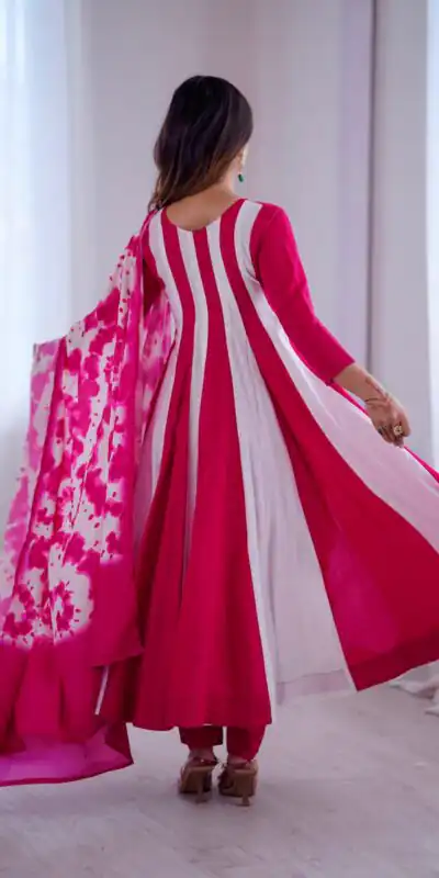 ZF 5014 Pink Roman Silk Gown with Embroidery Work & Digital Print . Exclusive Offer ₹2149. Delivery 4-6 Working Days. Shop now. | Bollywood Gowns, Creative Gowns, Designer Gowns, Embroidered Gowns, Gowns, Party Wear Gowns