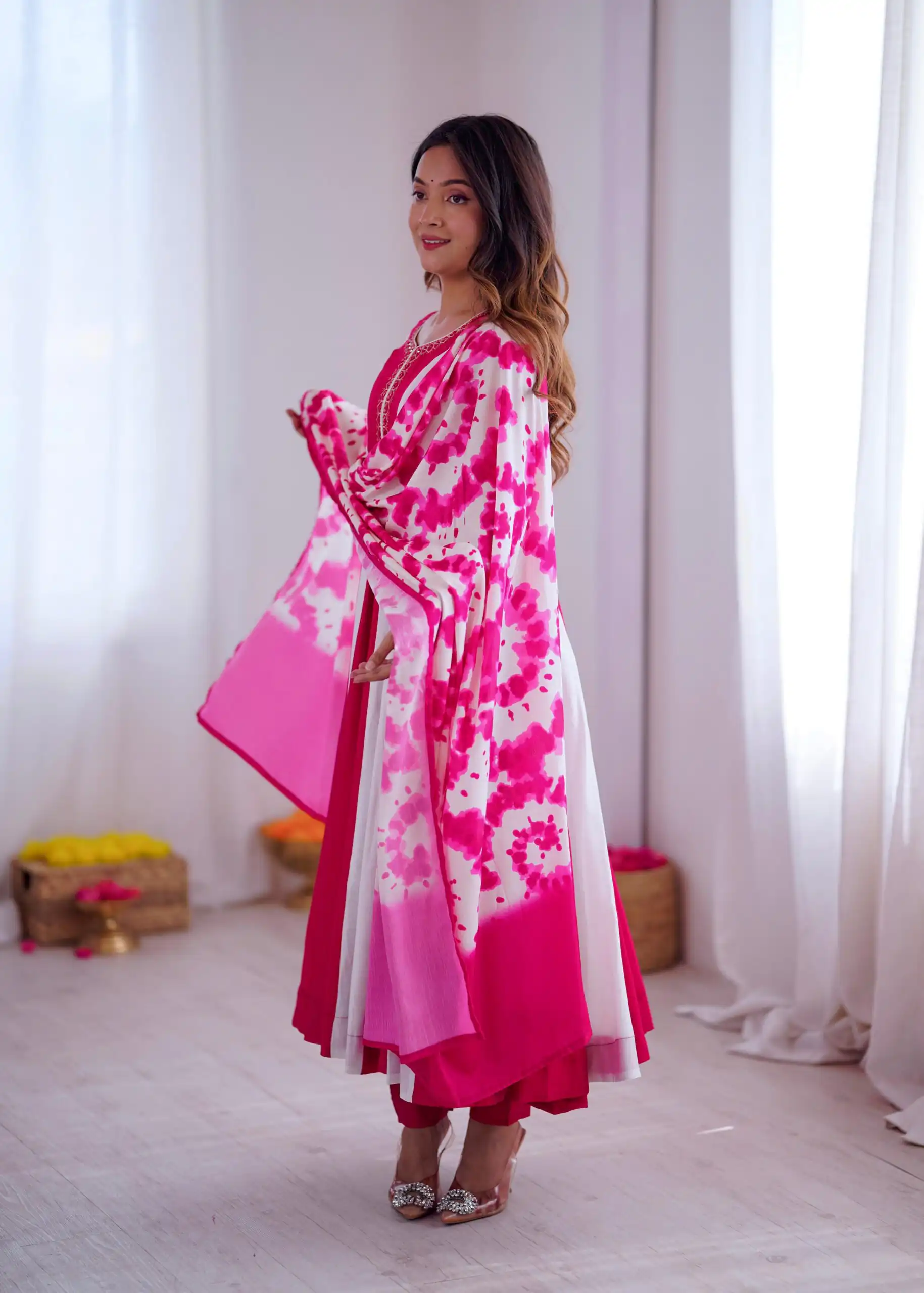 ZF 5014 Pink Roman Silk Gown with Embroidery Work & Digital Print . Exclusive Offer ₹2149. Delivery 4-6 Working Days. Shop now. | Bollywood Gowns, Creative Gowns, Designer Gowns, Embroidered Gowns, Gowns, Party Wear Gowns