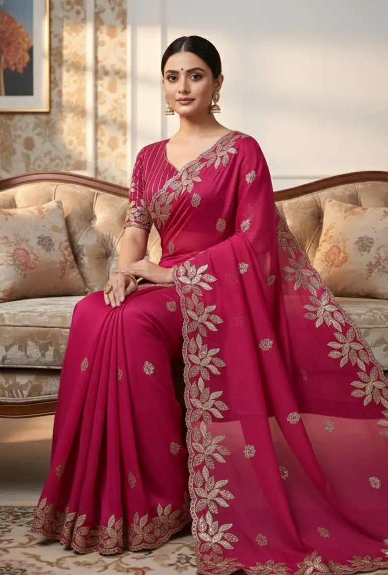 JR 656 Pink Soft Organza Silk Saree Perfect for Wedding, Party, Durga Puja, Baisakhi, Temple Visit – . Affordable Price ₹1799. Delivery 4-6 Working D | Bollywood Sarees, Creative Sarees, Designer Sarees, Embroidered Sarees, Ethnic Saree, Modern Digital sarees, Party Wear Sarees, Sarees