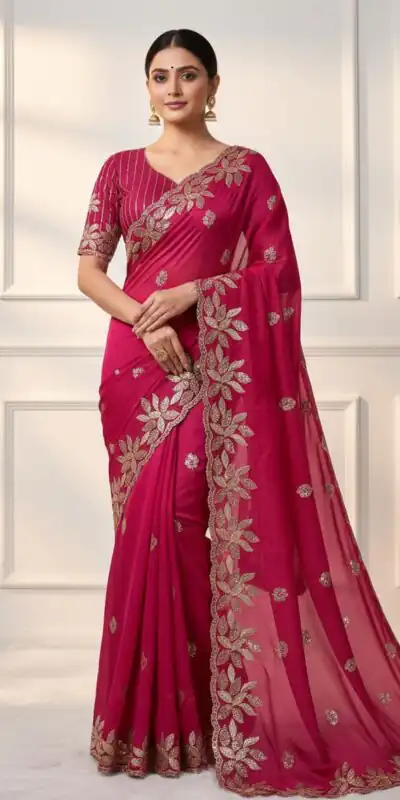 JR 656 Pink Soft Organza Silk Saree Perfect for Wedding, Party, Durga Puja, Baisakhi, Temple Visit – . Affordable Price ₹1799. Delivery 4-6 Working D | Bollywood Sarees, Creative Sarees, Designer Sarees, Embroidered Sarees, Ethnic Saree, Modern Digital sarees, Party Wear Sarees, Sarees